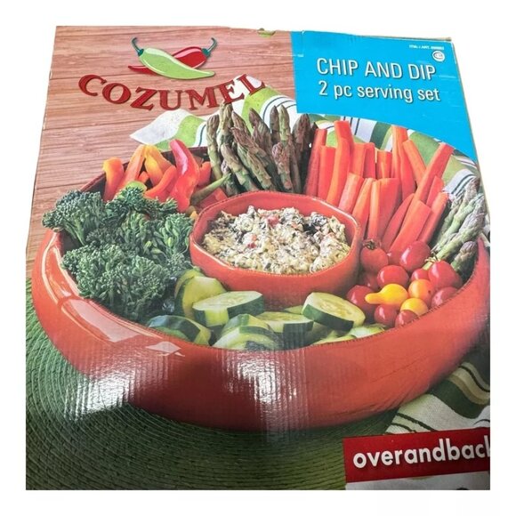 Overandback Cozumel Chip and Dip Serving Set Ceramic Party Tableware 2 pcs Set - Picture 2 of 4